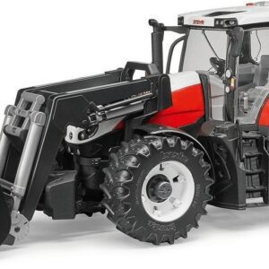 Bruder Traktor Steyr Terrus sa kašikom igračka traktor crveno-crne boje sa velikim točkovima i prednjom kašikom.