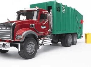 Bruder kamion Mack kiper sa zelenim kontejnerom i dve kante za smeće