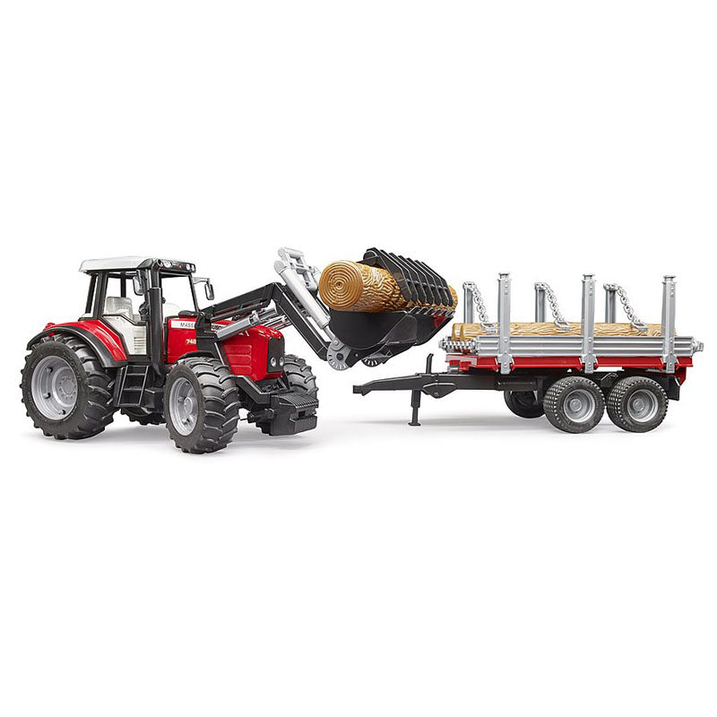 Traktor Massey Ferguson sa utovariva?em, prikolicom za drva i stablima-0