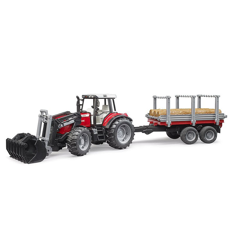 Traktor Massey Ferguson sa utovariva?em, prikolicom za drva i stablima-1