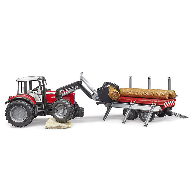 Traktor Massey Ferguson sa utovariva?em, prikolicom za drva i stablima-3